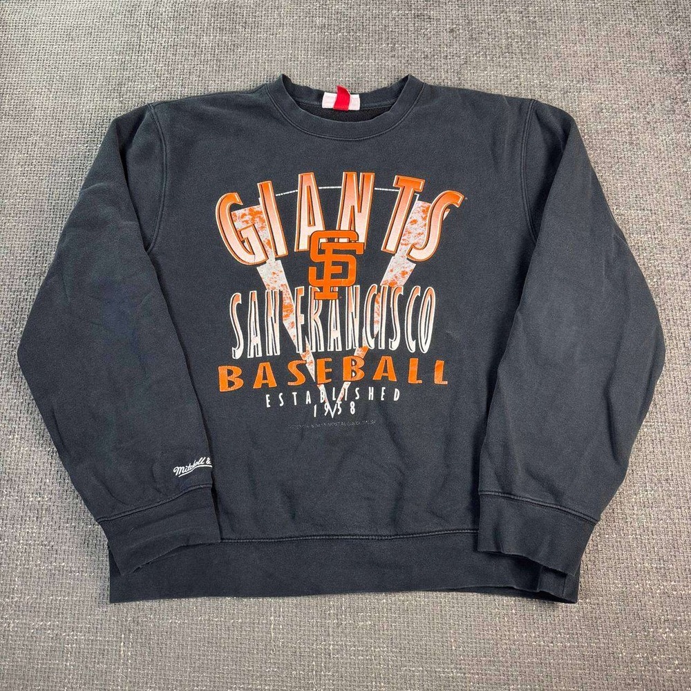Mitchell & Ness SF Giants Sweatshirt Mens XL Black Baseball Distressed Graphic